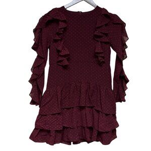 Bardot Junior Girl's Dress Ruffle Tiers Burgundy Textured Long Sleeve Size 14